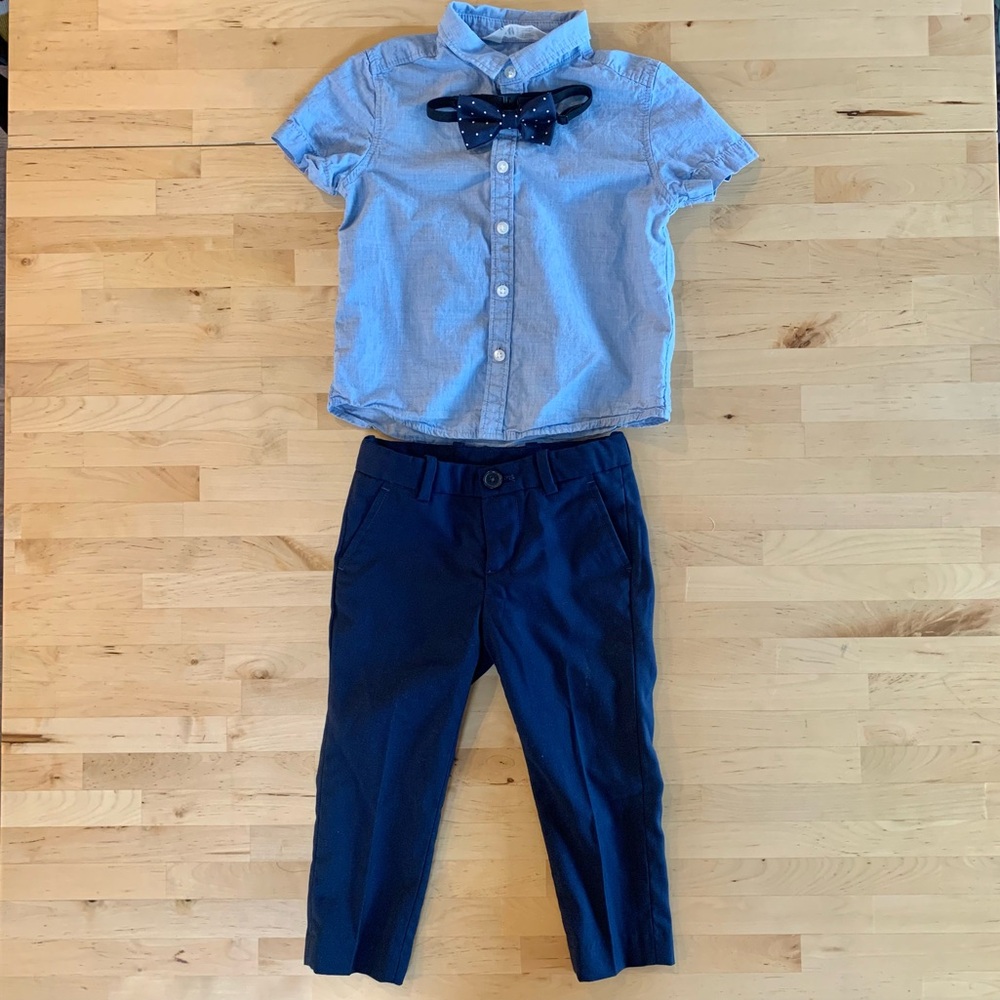Summer Wedding Outfit - 1.5 years to 3 years - Bow Tie, Denim Button Up, Pants